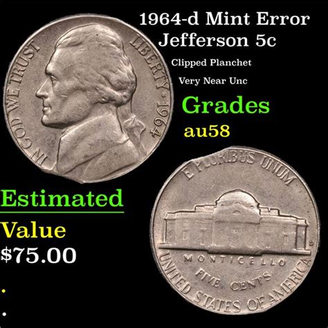 1964 D Jefferson Nickel Mint Error 5c Grades Choice Aubu Slider