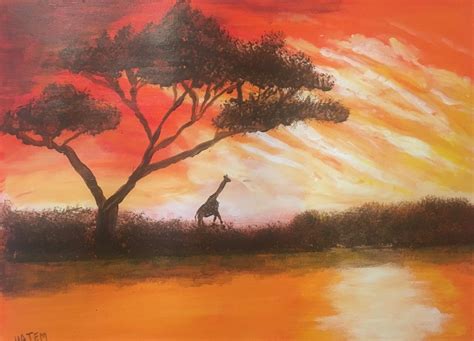 African Sunset 1 Painting By Hatem Ibrahim Artmajeur