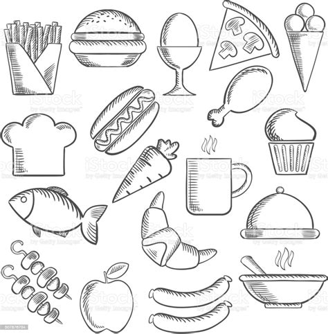 Food And Snacks Sketch Icons Stock Illustration Download Image Now