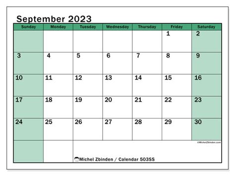 September 2023 Printable Calendar 503ss Michel Zbinden Uk
