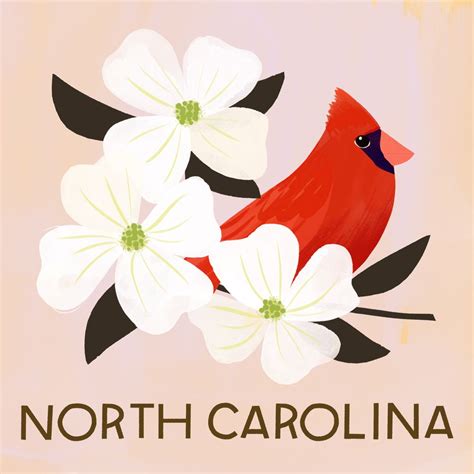 North Carolina State Bird And Flower Art Print By Sarah Ferone