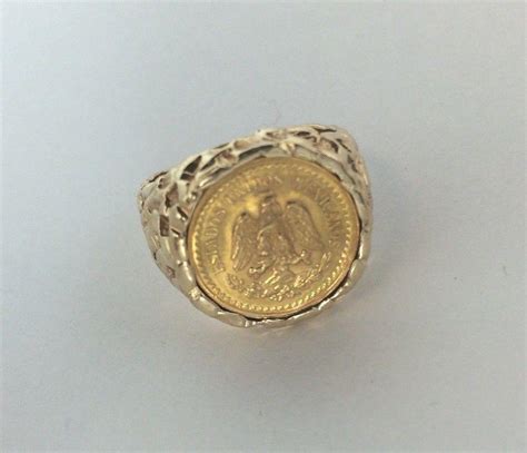 1945 Dos Pesos Coin Ring 22k Gold Coin 14k Textured Yellow Gold Band