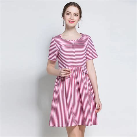 5xl Women Striped Summer Dresses Plus Size European Woman Brief Cute A Line Short Sleeve Red
