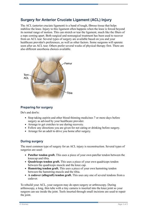 Text Surgery For Anterior Cruciate Ligament Acl Injury