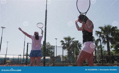 Turkey Antalya Women On Tennis Court Laugh And Dance Under