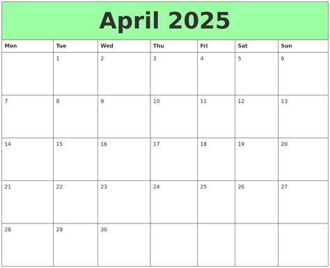 April 2025 Printable Calendars