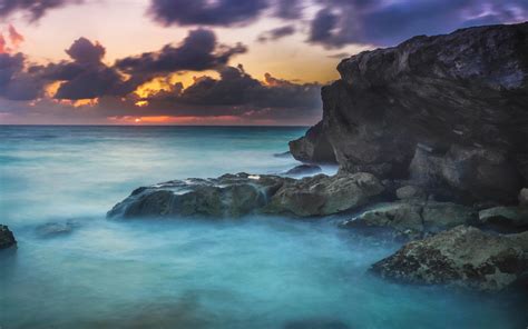 Wallpaper Landscape Sunset Sea Bay Rock Nature