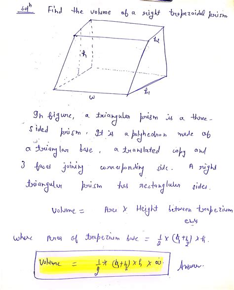 Solved I Need To Find The Volume Of A Right Trapezoidal Prism
