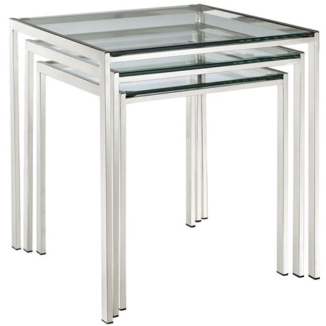 Modern Contemporary Living Room Glass Nesting Table Silver