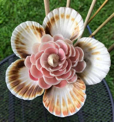 3 Stems Handmade Seashell Daisy Flowers Etsy Shell Flowers Sea