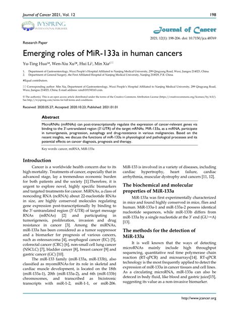 Pdf Emerging Roles Of Mir A In Human Cancers