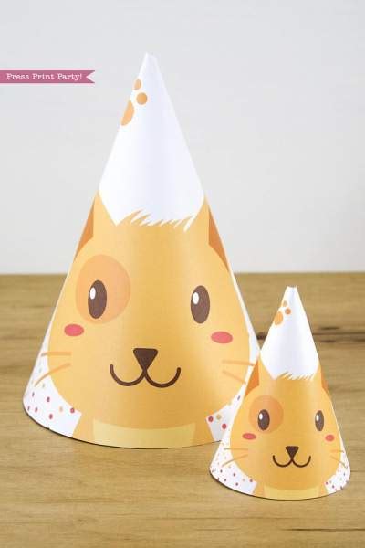 Cat Themed Birthday Party Hat Printable Boy Tabby Press Print Party