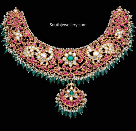 22k Gold Kundan Peacock Necklace Indian Jewellery Designs