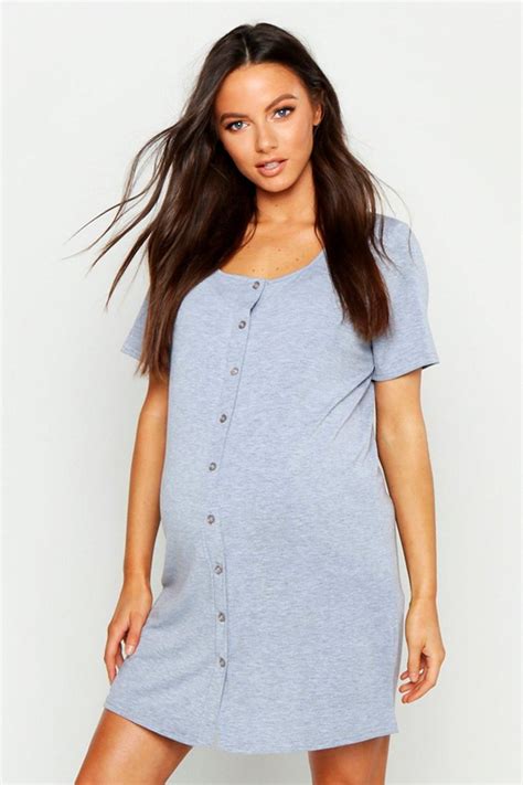 Maternity Button Front Nightgown Boohoo In 2021 Night Gown Womens Maternity Maternity