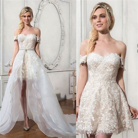Short Lace Wedding Dresses Detachable Train New Bridal Gowns Custom