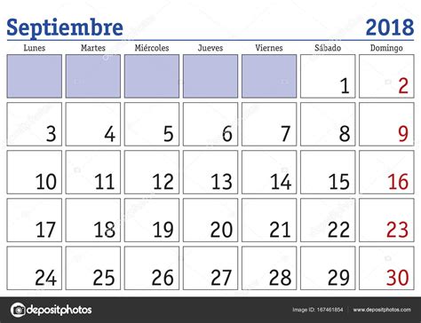 Calendario De Pared De Septiembre 2018 Español — Archivo Imágenes