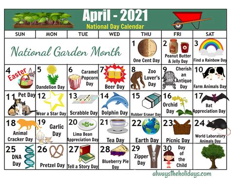 April National Day Calendar Free Printable 2021