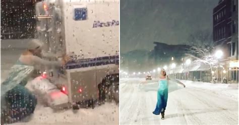 Man Dressed As Elsa Pushes Police Wagon Out Of The Snow And Its Pure