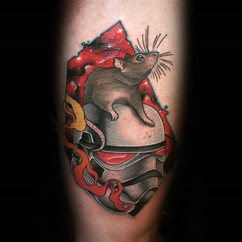 Although, i cannot guess any symbolic meaning behind this tattoo design, but i find this colourful rat very cute. 70 Rat Tattoo Designs For Men - Masculine Ink Ideas