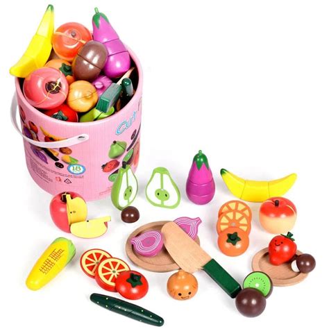 نتظاهر اللعب الغذاء مجموعة الاطفال ورقة برميل أطفال خشبية قطع الخضار لعبة الفواكه للأطفال Buy