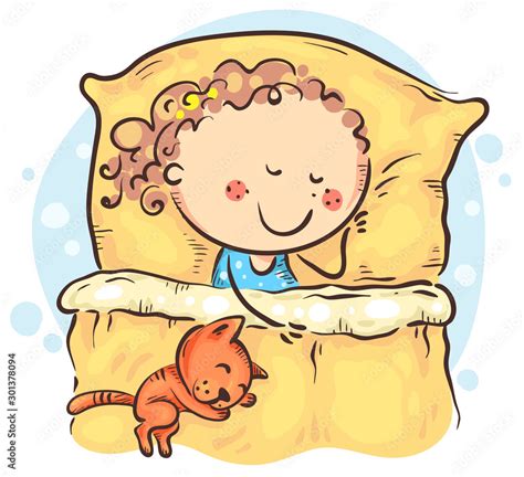 Cartoon Girl Sleeping In Her Bed Kids Clipart Stock Vector Adobe Stock