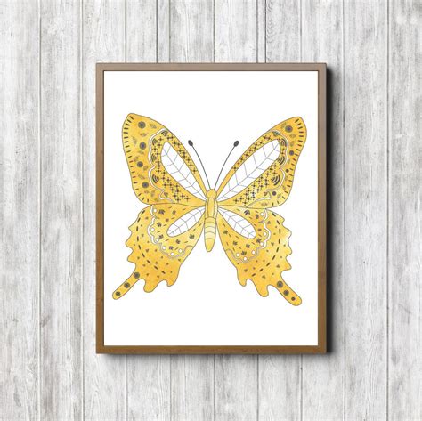 Yellow Butterfly Printable Nursery Girls Room Office Wall Etsy
