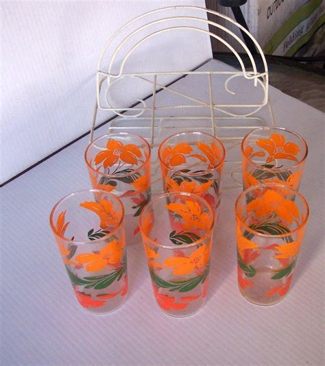 Vintage Drinking Glass Set With Flowers Beverage Set Of 6 In Original From