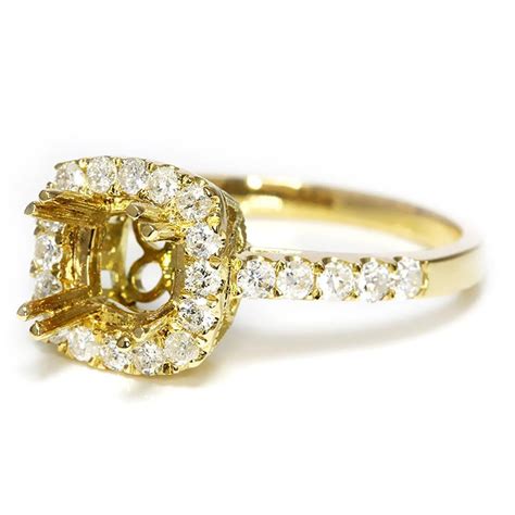 Round Diamond Halo Semi Mount Engagement Ring Setting 14k Yellow Gold Once Upon A Diamond