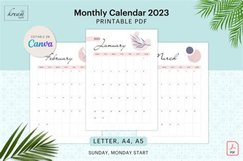 Canva Monthly Calendar 2023 Graphic By Kream Digital · Creative Fabrica