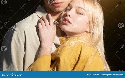 Sensual Portrait Of Young Couple In Love Tenderness Couple Touch Loving Couple Embracing And