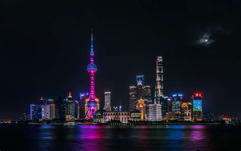 Shanghai City Wallpaper 4k Skyline Night Time Cityscape