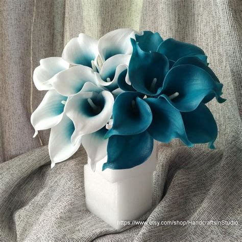 Oasis Teal Wedding Flowers Teal Blue Calla Lilies 10 Stem Real Touch