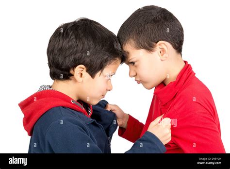 Two Boys Fighting Isolated In White Stock Photo Alamy