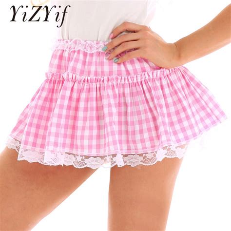 Yizyif Men Sissy Micro Mini Skirts Women Elastic Waistband Short Skirt