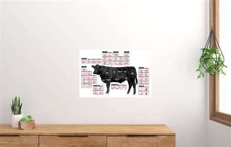 Beef Cuts Of Meat Butcher Chart Cattle Diagram Poster 16in X 24in 16x24