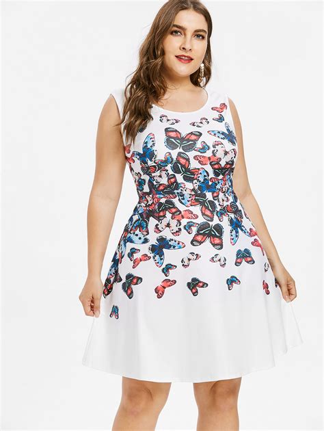 Wipalo Plus Size 5xl Sleeveless Butterfly Print Vintage Dress Women Summer 50s Rockabilly A Line