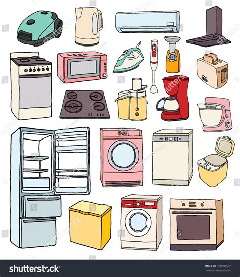 Household Appliances Hand Drawn Set Vector Stock Vector Royalty Free