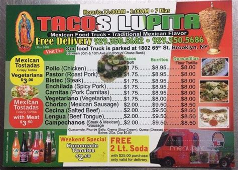 Maybe you would like to learn more about one of these? Menu of Tacos Lupita in Brooklyn, NY 11204