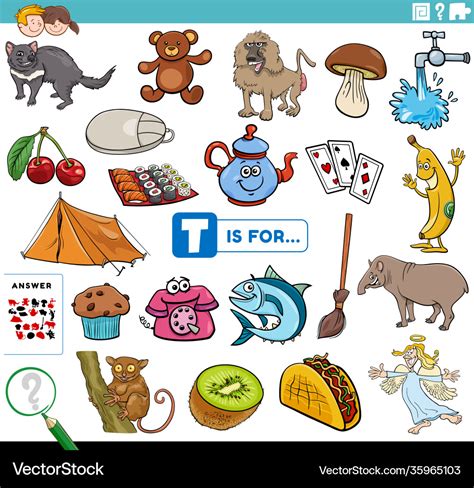Letter T Words Educational Task For Children Vector Image