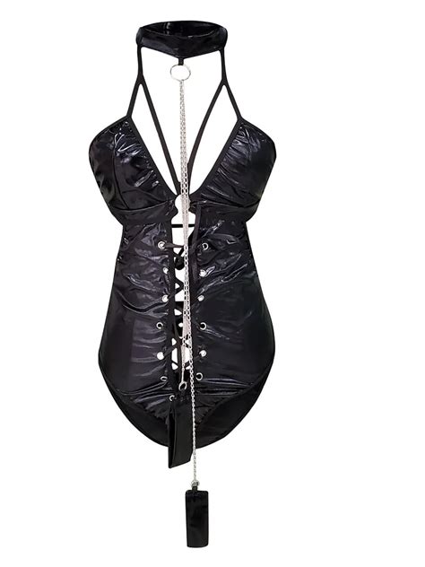 Black Patent Leather Sexy Lingerie Suit Bodysuit