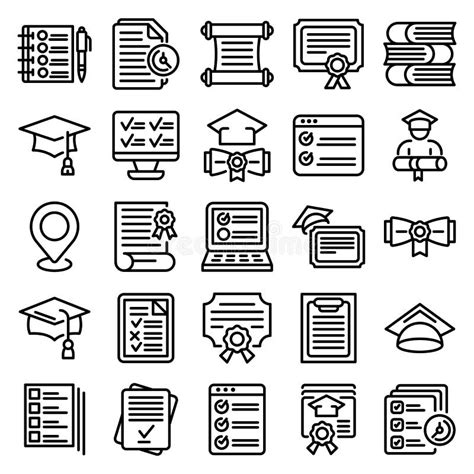 Final Exam Icons Set Outline Style Stock Vector Illustration Of