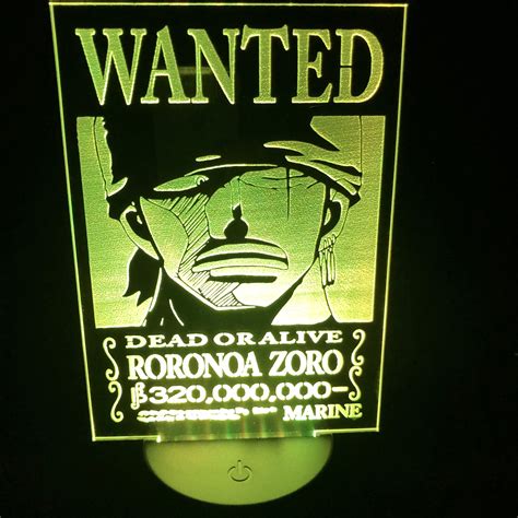 One Piece Anime Zoro Wanted Poster Led Acrylic Lamp Etsy Sweden