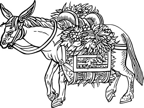 Free Clipart Of A Black And White Donkey Carrying Flowers