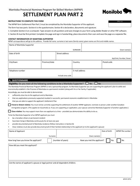 Mpnp Settlement Plan Part 2 Sample Answers Fill Online Printable