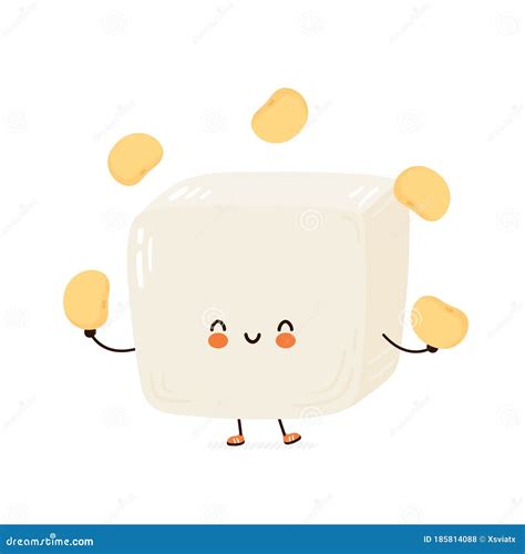 Cute Happy Funny Tofu Juggle Soy Beans Stock Vector Illustration Of