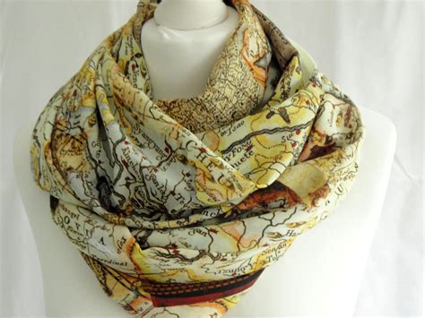 Vintage Maps Print Infinity Scarf Circle Scarf Map Print