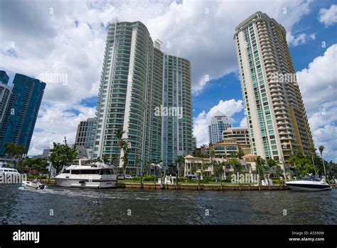 high rise office and condominium towers along the new river in downtown ft lauderdale fl stock