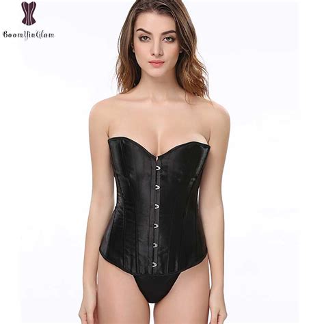 Waist Trainer Corset Satin Push Up Overbust Top Boned Corselet Sexy Lingerie Black And White