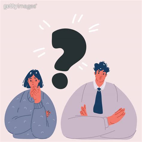 Vector Illustration Of Troubled Couple Confused Woman And Man Thinking Together People With