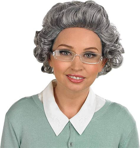 Fun Shack Adults Old Lady Curly Wig Grey Hair Granny Costume Accessory With Glasses Toptoy